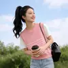 Nova Camiseta de Tricô Verão Gola Redonda Seda Gelada Listrada Manga Curta Modelagem Slim Vintage Color Block Versátil para Mulheres