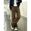 Pantalones de Trabajo de Mezclilla Pura Color Café Tiburón Gill Estilo Retro Americano Pierna Recta Suelta Ligeramente Acampanados para Hombre
