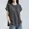 Camiseta curta cinza listrada estilo coreano para mulheres, coleção de verão 2026, plus size, moderna, rejuvenescedora, com caimento solto e top estiloso
