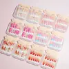 Set de 12 Piezas de Uñas Largas de Ballet con Moños Lindos y Diamantes Brillantes, Caja de Uñas Postizas Largas