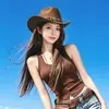 Sombrero de vaquero estilo retro para viajes al aire libre en el oeste de Sichuan, sombrero de protección solar para Xinjiang, Tíbet y senderismo en la pradera, sombrero para mujer
