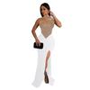 C6913 transfronteiriço AliExpress Amazon moda europeia e americana feminina cor sólida malha strass sem mangas vestido vestido