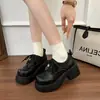 Zapatos de cuero para mujer de estilo británico francés con plataforma alta para aumentar la altura, colección otoño 2026, mocasines de plataforma con cordones y punta redonda