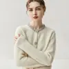 Cárdigan de Punto de Cachemira de Alta Gama Incrustado de Diamantes para Mujer en Otoño e Invierno Nuevo Color Puro Cuello Redondo Top Versátil Chaqueta Suéter