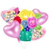 Conjunto de cinco piezas para el Día de la Madre: cesta de flores, corona, película de aluminio, globo de papel de aluminio, decoración festiva para celebrar el feliz cumpleaños.