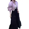 Chique Coreano Atacado Versátil Retrô Cintura Alta Cauda de Peixe Botão Floral Saia Plaid Longa de Nicho para Mulheres Tendência
