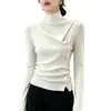 Ropa de mujer transfronteriza estilo otoño e invierno cuello semi-alto mangas largas asimétricas jersey de punto fino ajustado para mostrar la figura ropa de comercio exterior