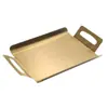 Bandeja Retangular Escandinava Placa Dourada Comercial com Duas Alças Fundo Plano Tamanho Grande Prato para Confeitaria Sobremesa Prato de Jantar Espessado