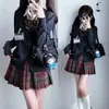 Suéter Jk Cardigan Tejido Otoño e Invierno Estilo Universitario Uniforme Escolar Femenino Traje de Falda a Cuadros Uniforme Jk