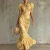 2026 Nuevo Estilo Vestido Largo Estampado de Manga Abullonada Estilo Francés Ajustado Moda Transfronteriza Europea y Americana Vestido Plisado