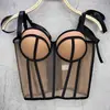 Menina Doce Francesa Usando Camisola Tomara-que-caia com Alça Fina Top Base Feminino Sexy com Barbatanas para Afinar a Cintura
