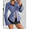 Camisa Rayada de Manga Larga Única y Elegante para Comercio Transfronterizo, Diseño Versátil de Corte Ajustado con Estilo Universitario, Camisa Exterior de Puro Deseo