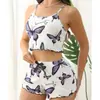 Tentación de Cereza Venta Caliente Transfronteriza Ropa para el Hogar Shorts de Tirantes con Estampado de Amor Ropa Exterior Casual Traje de Pijama para Mujer