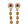 ¡Cristal del Atardecer! Pendientes de Borla Redondos y Cuadrados con Tachuelas de Diamante, Pendientes Sencillos y Elegantes con Diseño Exquisito y Versátil para Mujer