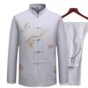 Traje Tang para hombres de mediana edad y ancianos, ropa Hanfu de primavera y verano, camisa de manga larga para papá, traje de abuelo, ropa de manga corta para Taiji y ejercicio matutino