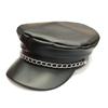 Comercio Transfronterizo Cadena de Cuero PU Gorra de Marinero Sombrero Plano de Ala Corta para Mujer al Aire Libre Sombrero de Cuero con Cadena Retro Unisex