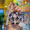 Llavero Colgante de Espejo de Maquillaje Redondo Conveniente Incrustado con Diamantes Creativos, Accesorio de Bolso Moderno, Pequeño Regalo para Pareja al por Mayor