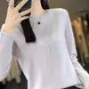 Suéter de tricô, pulôver de inverno feminino de alta qualidade, novo estilo, camada base de fleece Andy, peça de vestuário feminina de primeira linha com enfeites de strass, gola redonda transfronteiriça