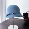 Chapéu de Pescador com Laço Face Pequena Vento de Mil Jin Feminino Outono Inverno Versátil Chapéu de Feltro Chapéu Fedora de Lã Australiana Chapéu Balde Francês