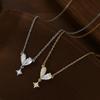 Corrente de clavícula elegante com zircônia microincrustada e ouro verdadeiro galvanizado, colar feminino de alta qualidade com estrela de oito mang, colar requintado com corrente de amor para todos os gostos