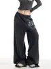 Pantalones Rectos Lavados Estilo Retro Americano con Estampados de Moda, Caída Elegante, Corte Holgado Fresco, Pantalones Largos Versátiles Casuales con Cordón Elástico