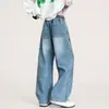 Jeans de Moda Otoño 2026 Estilo Americano Desgastado Lavado con Cordón Cintura Elástica para Hombre, Corte Holgado, Pantalones de Pierna Ancha Versátiles de Moda