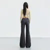 Jeans de Mujer Transfronterizos con Ligero Acampanado, Estilo Workwear, Corte Delgado, Largo Hasta el Suelo, Estilo Americano, Pantalones Largos Grises Premium, Largo Extendido Gris Premium, Patrón Yichun