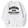 Sudadera con Capucha Casual de Moda para Hombre Hawkins 1983 Escuela Secundaria Estampada Cuello Redondo Holgada Pulóver Otoño