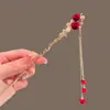 Horquilla antigua de estilo chino clásico nuevo, tocado Hanfu, broche para el cabello, flor de rosa, accesorios para el cabello, horquilla con borla