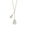 Colar Grande de Cabaça Kirin para Mulheres, Versão de Luxo, Cabaça Pequena com Ágata Vermelha e Madrepérola Branca, Banhado a Ouro V com Ouro Rosa 18K, Estilo Feminino