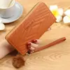 Billetera Larga con Cremallera y Bola de Pelo para Mujer Daifa Transfronteriza, Cartera de Color Sólido con Patrón de Diamantes, Bolso de Moda para Teléfono Móvil
