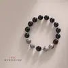 Pulsera de Pareja Plata 925 Estilo Pareja Estudiante Pulsera de Obsidiana Natural Regalo de San Valentín para Novio y Novia