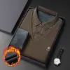 Nova Camiseta de Manga Longa de Inverno Camisa Básica Masculina Casual Quente Top de Duas Peças Falsas com Forro de Lã Camiseta de Pai