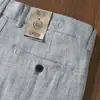 Pantalones de Algodón y Lino Vintage Espiga Teñidos en Hilo de Gama Alta Verano Delgados Transpirables Suaves Pantalones de Lino para Hombre Rectos Casuales