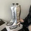 Sandália Bota de Salto Alto Quadrada com Tira de Dedo Verão 2026 Nova Tendência com Salto Fino, Botas Longas de Cano Alto com Zíper Lateral Emagrecedoras Sexy