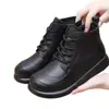 Sapatos Femininos, Novo Estilo Botas Martin com Forro de Lã, Botas de Neve Versáteis de Solado Plano, Superfície de Couro, Quentes, Impermeáveis, Botas de Couro Antiderrapantes, Botas de Algodão, Sapatos Femininos