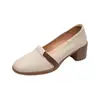 Sapatos femininos retrô estilo francês de corte baixo, novo modelo outono 2026, couro macio, sola macia, de calçar, bico redondo, salto grosso, sapatos versáteis para mães