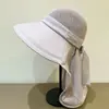 Chapéu de Sol Novo Estilo Verão 2025 com Aba Larga para Proteção Solar Feminina, Xale Respirável com Proteção para o Pescoço, Moda Coreana