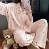 Conjunto de pijama para mujer de manga larga y pantalón largo, de algodón suave tipo anti-bolitas, se puede usar afuera como ropa casual para estar en casa. (Oro
