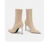 Botas Elásticas de Tacón Alto Stiletto Negras de Longitud Media para Primavera y Otoño con Punta Fina Botas Ajustadas Zapatos de Tacón Alto Sexys Botas Cortas Nuevas para Mujer