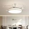 Lâmpada Ventilador de Voz Inteligente Lâmpada de Sala de Estar Lâmpada Ventilador de Teto Simples Moderna Invisível Lustre Ventilador Elétrico Led Quarto Restaurante