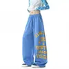 Pantalones de chándal con bloques de color y estampado de letras estilo americano, unisex, corte holgado y relajado, pantalones rectos de pierna ancha, pantalones largos atléticos casuales para otoño