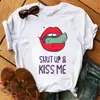 Comercio exterior wish ebay moda europea y americana labios rojos camiseta de manga corta con cuello redondo para mujer talla grande