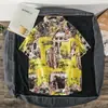 Camisa Holgada de Manga Corta para Hombre Estilo Japonés Retro Estampado de Cara Peculiar Tendencia Coreana Top de Moda