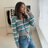 Cárdigan de punto a rayas de bloques de color estilo coreano LEKA 2026 otoño elegante holgado casual ajustado prenda exterior cárdigan top para mujer