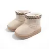 Botas de nieve de encaje para bebé de invierno con forro de felpa, botas de algodón de suela gruesa para niños y niñas, simples y versátiles, zapatos cortos de algodón cálidos