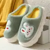 2024 Nuevas Pantuflas de Algodón con Conejo de Dibujos Animados para Mujer Invierno Hogar Antideslizantes Cálidas Suela Gruesa Felpa Pareja Interior Pantuflas de Algodón