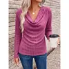 Camiseta base feminina de malha canelada, justa, gola V, sexy, elegante, manga longa, comércio exterior europeu e americano transfronteiriço