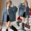 Chaqueta vaquera para niña, nuevo estilo para primavera y otoño, elegante y a la moda para niños, chaqueta holgada con detalles florales para niños mayores