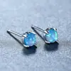 Aretes de platino wish transfronterizo redondos de 4 mm, cuatro garras, ópalo azul blanco verde, aguja de cobre, simples y versátiles para mujer